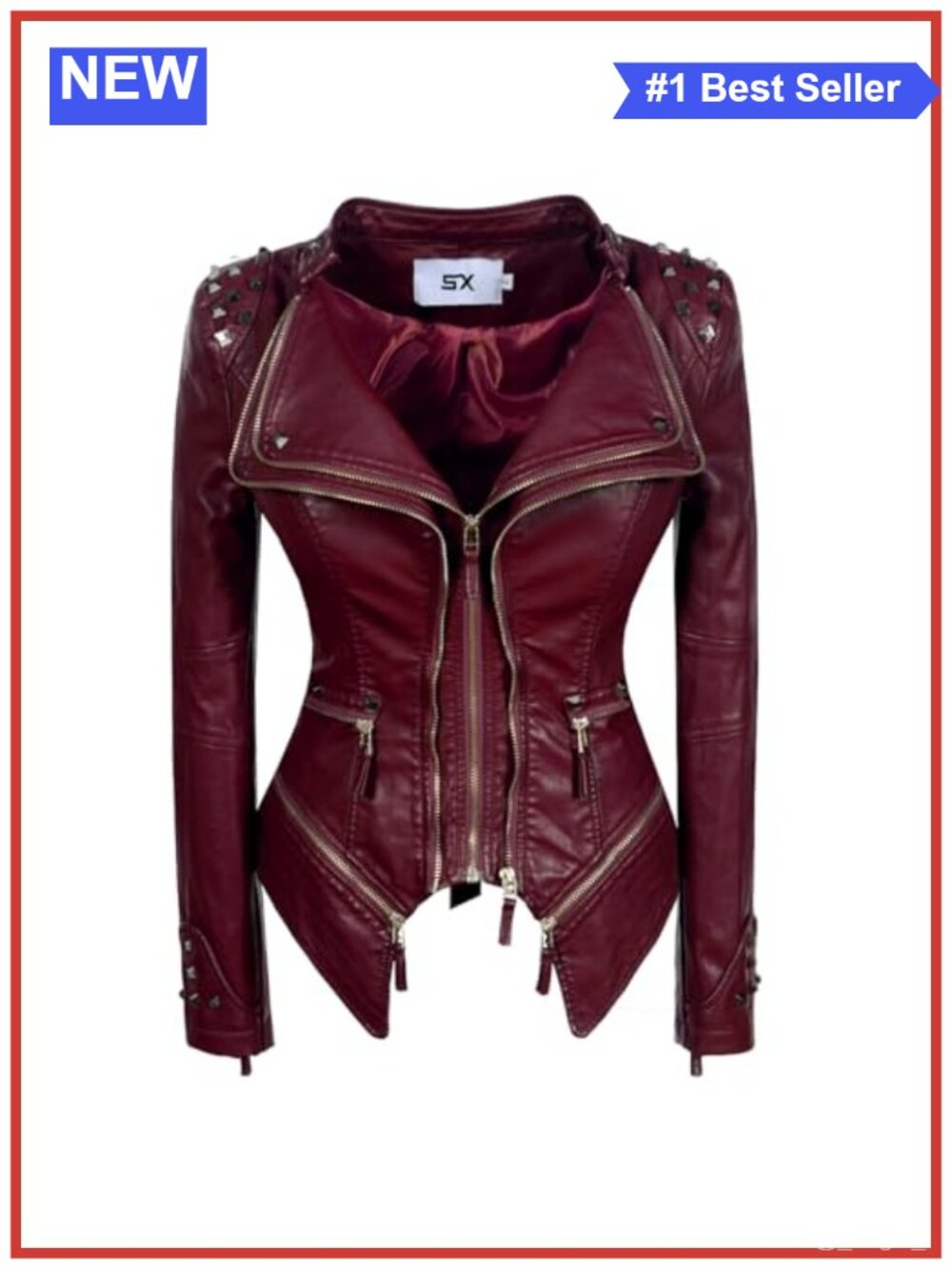 Faux Leather Motorcycle Biker Jacket Studded Moto